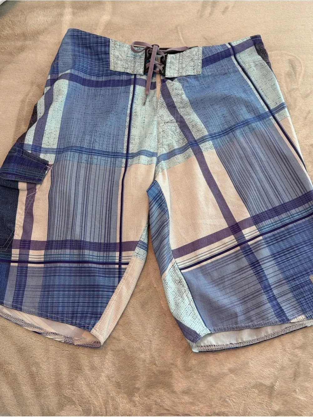 BillaBong Men's Blue Plaid Swim Trunks - Classic Boardshorts
